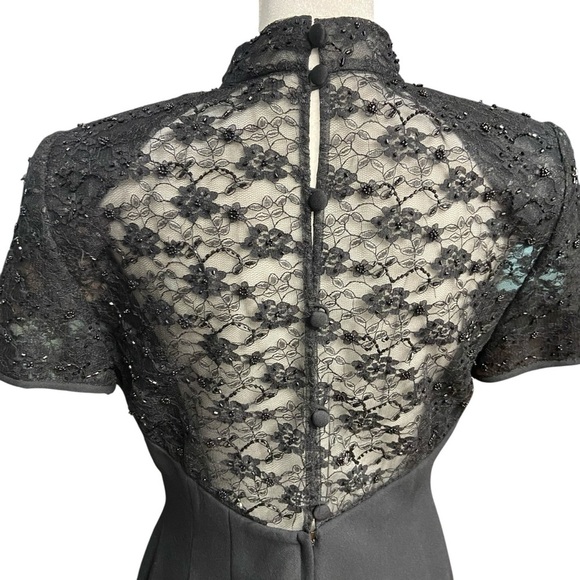 Donna Morgan Sheath Cocktail Dress Size 6P Black Sheer Lace Back High Neck Party - Picture 7 of 12